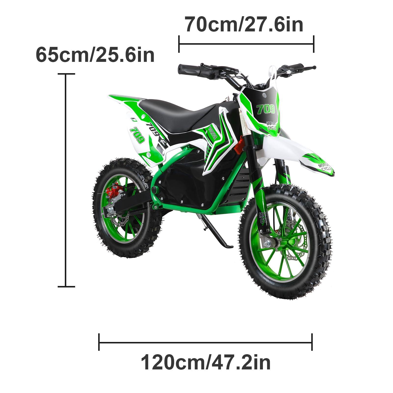 pofluany Kids Electric Dirt Bike - 2024 Upgraded Motorcycle [Max 18MPH], 350W Powerful Motor, Strong Frame for Summer Fun (Green)