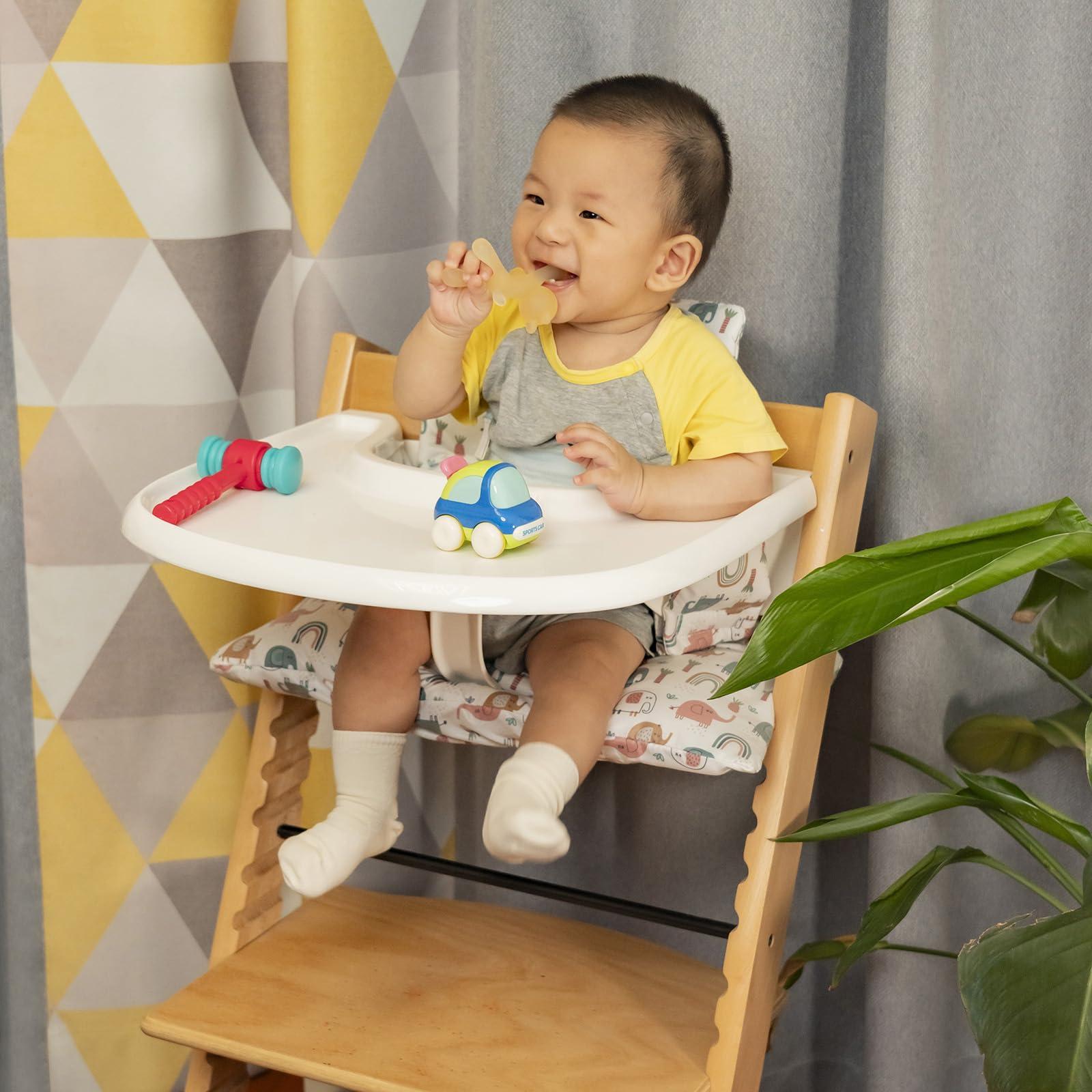 DADOUMAN DADOUMAN Waterproof & Extra Padded Soft Dining Chair Seat Cushion, Wipe Clean Cushion for Stokke Tripp Trapp High Chair, 18" L x 11" W, Compatible & Convertible Design (Colorful Elephants)