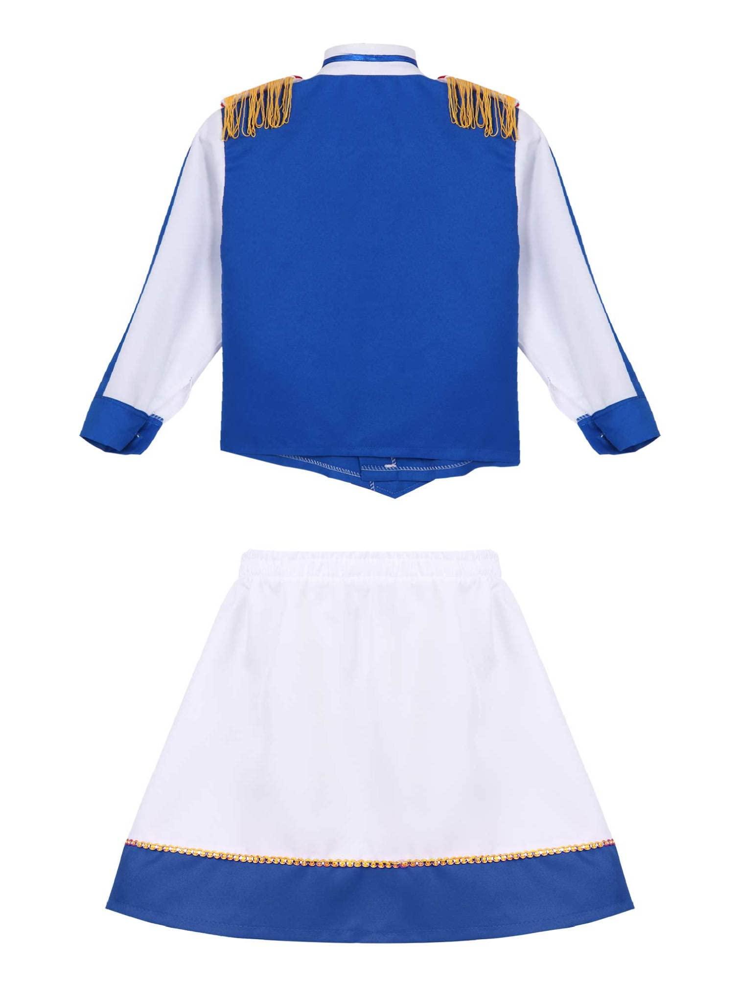 MSemis MSemis Unisex Girls Boys Deluxe Marching Band Uniform Sets Royal Guard Show Festival Costume Type B Blue 9-10 Years