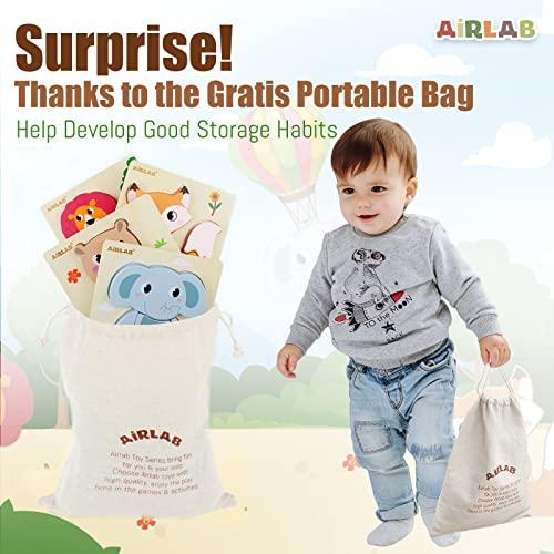 Airlab Wooden Puzzles for Toddlers 1 2 3 Year Old Animals Shape Puzzle Toys for Travel Airplane Gift for Kids Montessori Early Development Gifts for Baby Boys Girls with Drawstring Bag Pack of 4