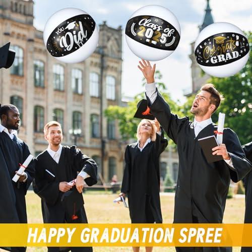 Hungdao Hungdao 20 Pcs Graduation Beach Balls Class of 2025 Congrats Grad Sign Inflatable Graduation Party Favors Supplies Decoration for Seniors Teens Summer Pool Beach Outdoor(Black)