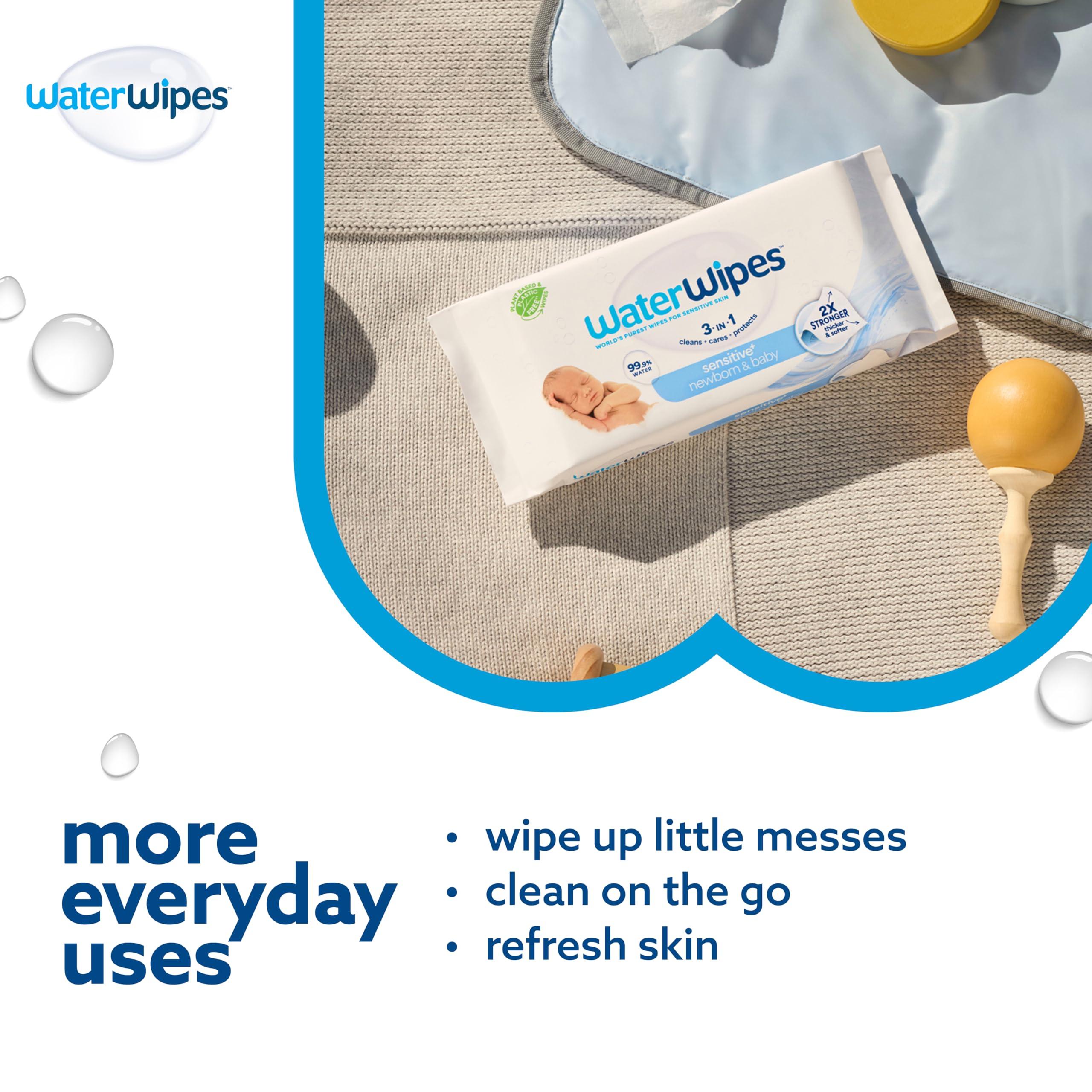 WaterWipes WaterWipes Plastic-Free Original Baby Wipes, 99.9% Water Based Wipes, Unscented & Hypoallergenic for Sensitive Skin, 60 Count (Pack of 12), Packaging May Vary