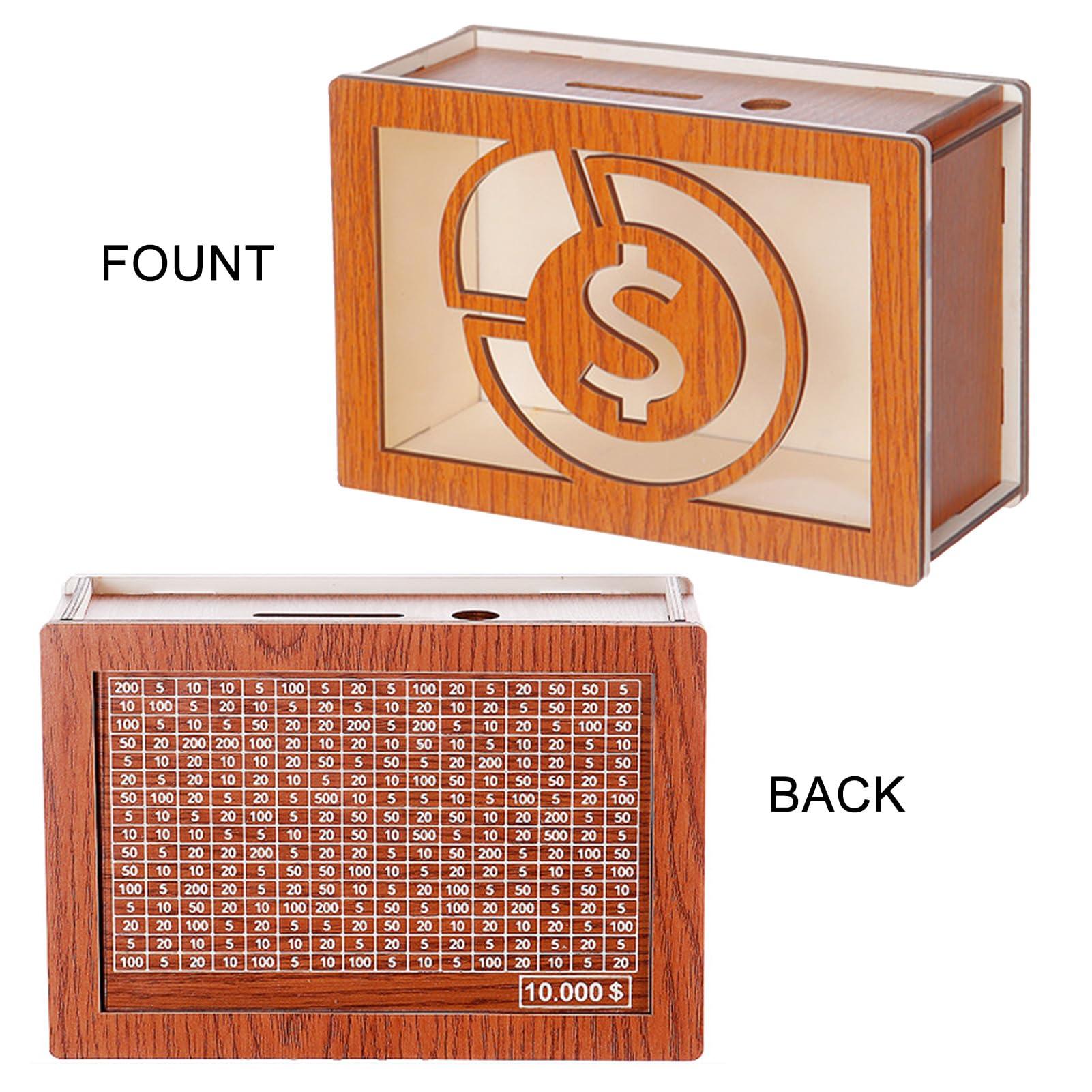 BLSYHDH BLSYHDH Wooden Savings Box, 2024 New Wooden Cash Saver Money Box Piggy Bank Pieces Counter Piggy Bank Money Box with Counter, Cash Vault Wood Money Box with Money Target and Numbers, Gift for Adults