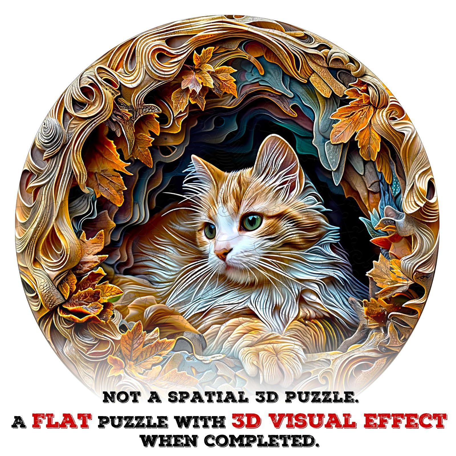 Purdicra Wooden Puzzles for Adults, 3D Vision Wooden Jigsaw Puzzles for Adults Kids, 300pcs Unique Shape 3D Cat Wooden PuzzleChallenging Adult Puzzles Family Games 13.4 * 13.4in