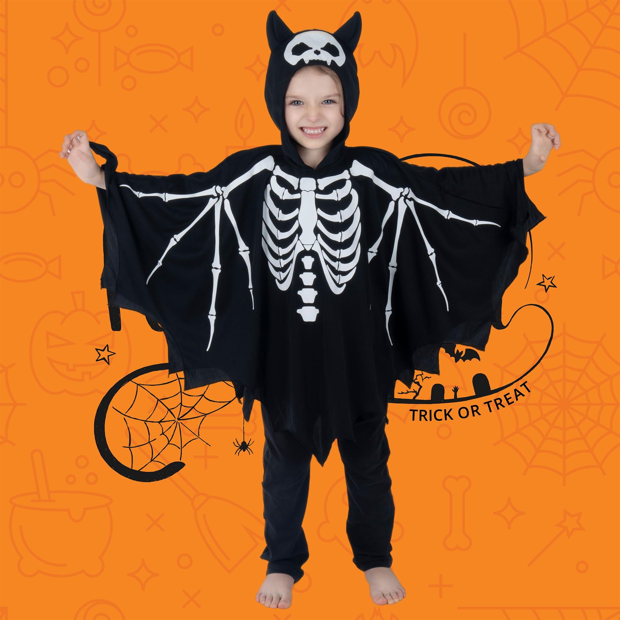 Webeasy Webeasy Glow in the Dark Skeleton Bat Cape Costume Kids,Halloween Bat Costume for Girls and Boys 7-9years