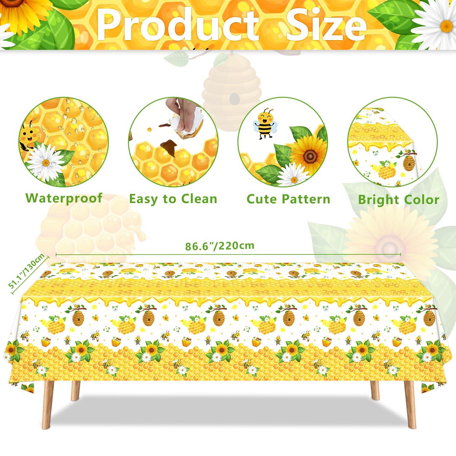 Dvaorc 4 Pack Bee Tablecloth Happy Bee Day Tablecloths Rectangle Honey Bees Bumble Table Cover Bee Theme Party Tablecloth for Bee Baby Shower Bee Birthday Party Decorations 51 x 86 Inch