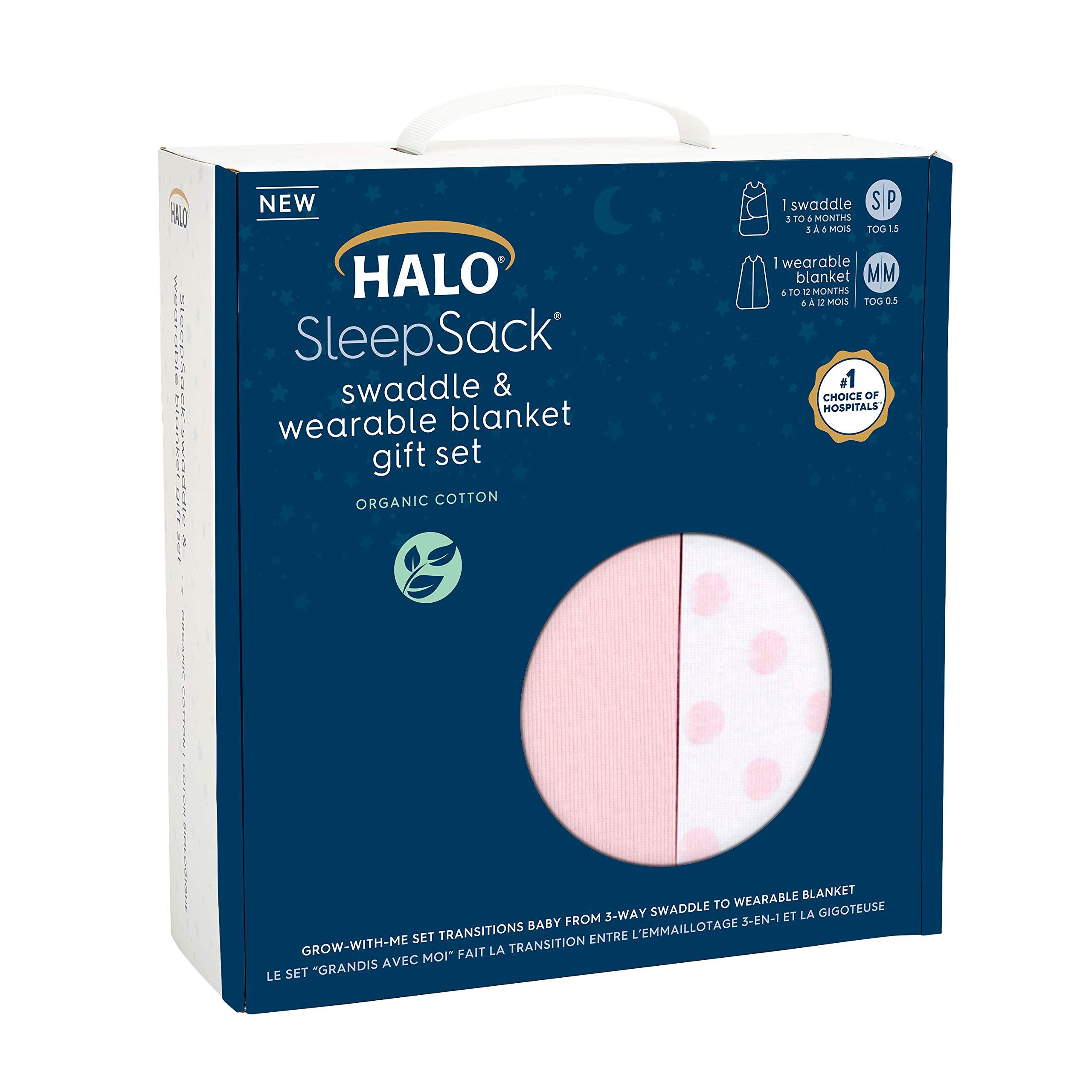 HALO HALO Sleepsack Swaddle 3-6 Months and Wearable Blanket 6-12 Months 100% Organic Cotton 2-Piece Gift Set with Box, TOG 1.5, Strawberry