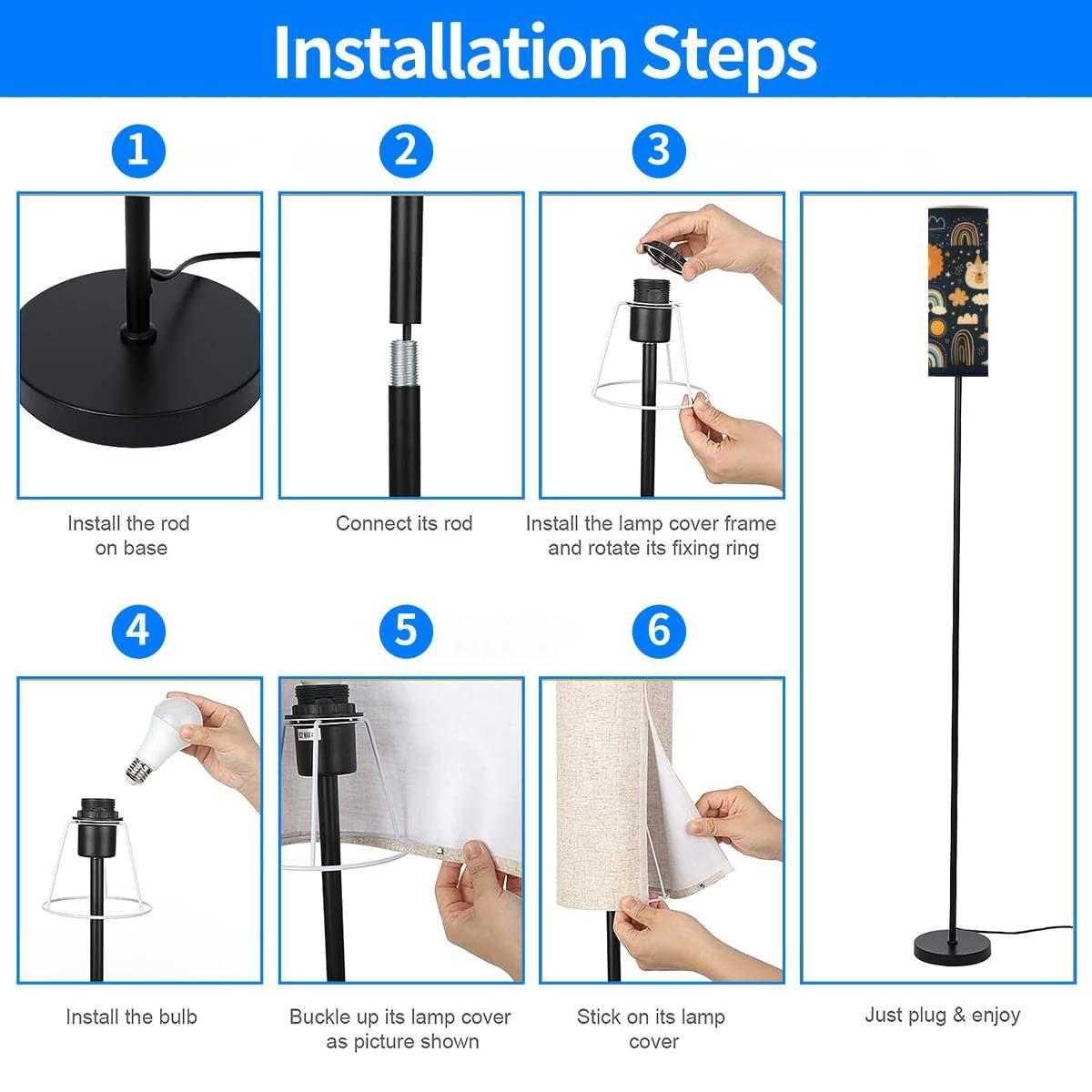 RZNTJHUINA RZNTJHUINA Boho Standing Lamps Abstract Doodles Baby Animals Fabric Cute Animals Nursery Baby Minimalist Floor Lamp Metal Pole Lamp with Linen Lampshade for Bedroom Living Room Office Nursery Reading