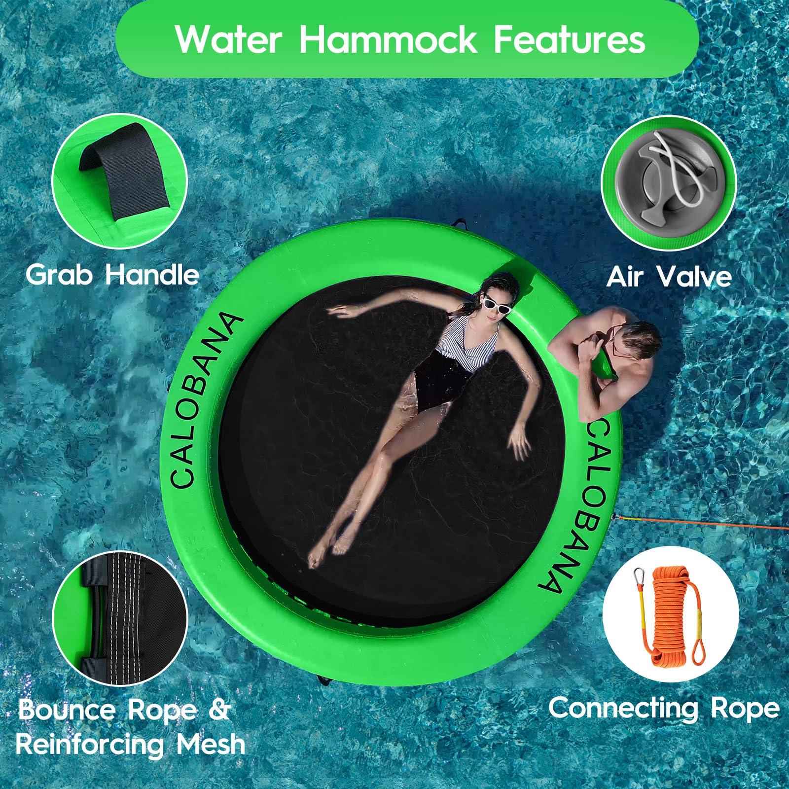 CALOBANA CALOBANA Float Ring 8ft Inflatable Water Hammock Island with Mesh Tanning Pool Lounger Float for Adults Round Floating Mat Raft for Party Multi Person