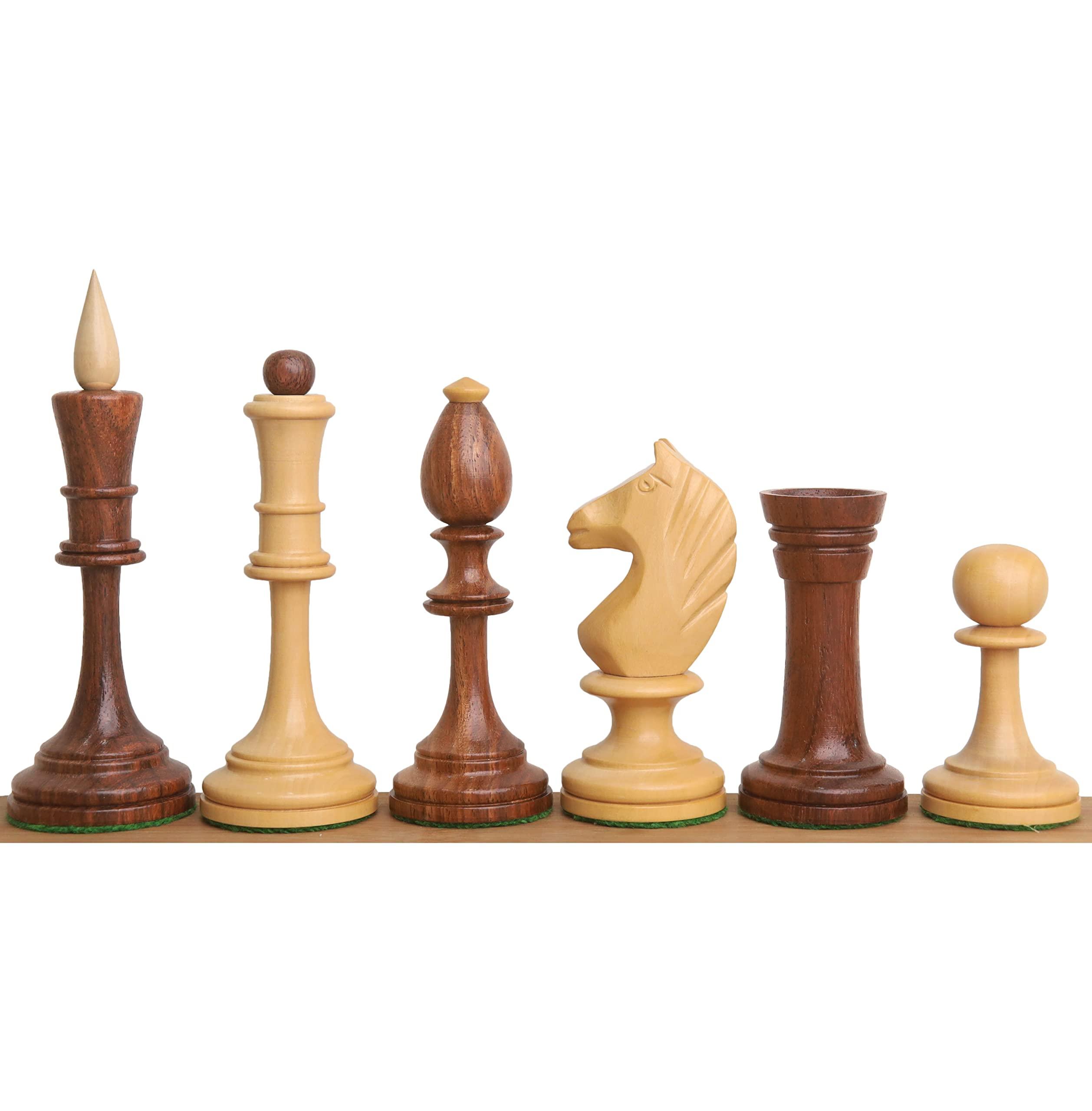 Royal Chess Mall Royal Chess Mall- Combo of Averbakh Soviet Russian Chess Set - Pieces in Golden Rosewood with 21\" Drueke Style Golden Rosewood Chess Board