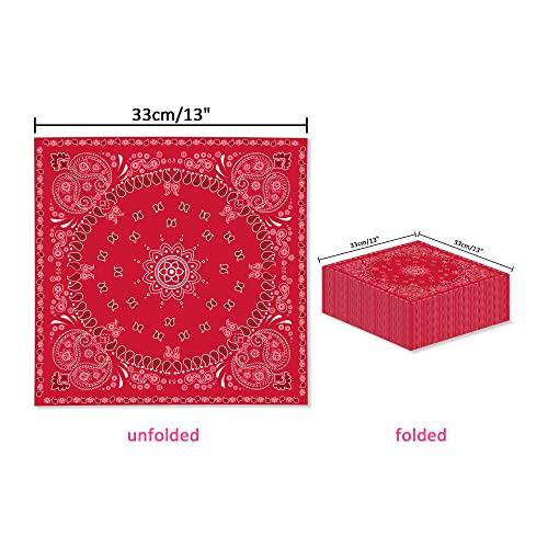 OXYLIPO 40Pcs Red Bandana Western Party Napkins 3 Ply Red bandanas Paisley Print Lunch Dinner Disposable Paper Napkin Set for Western Cowboy Birthday Party Supplies Tableware