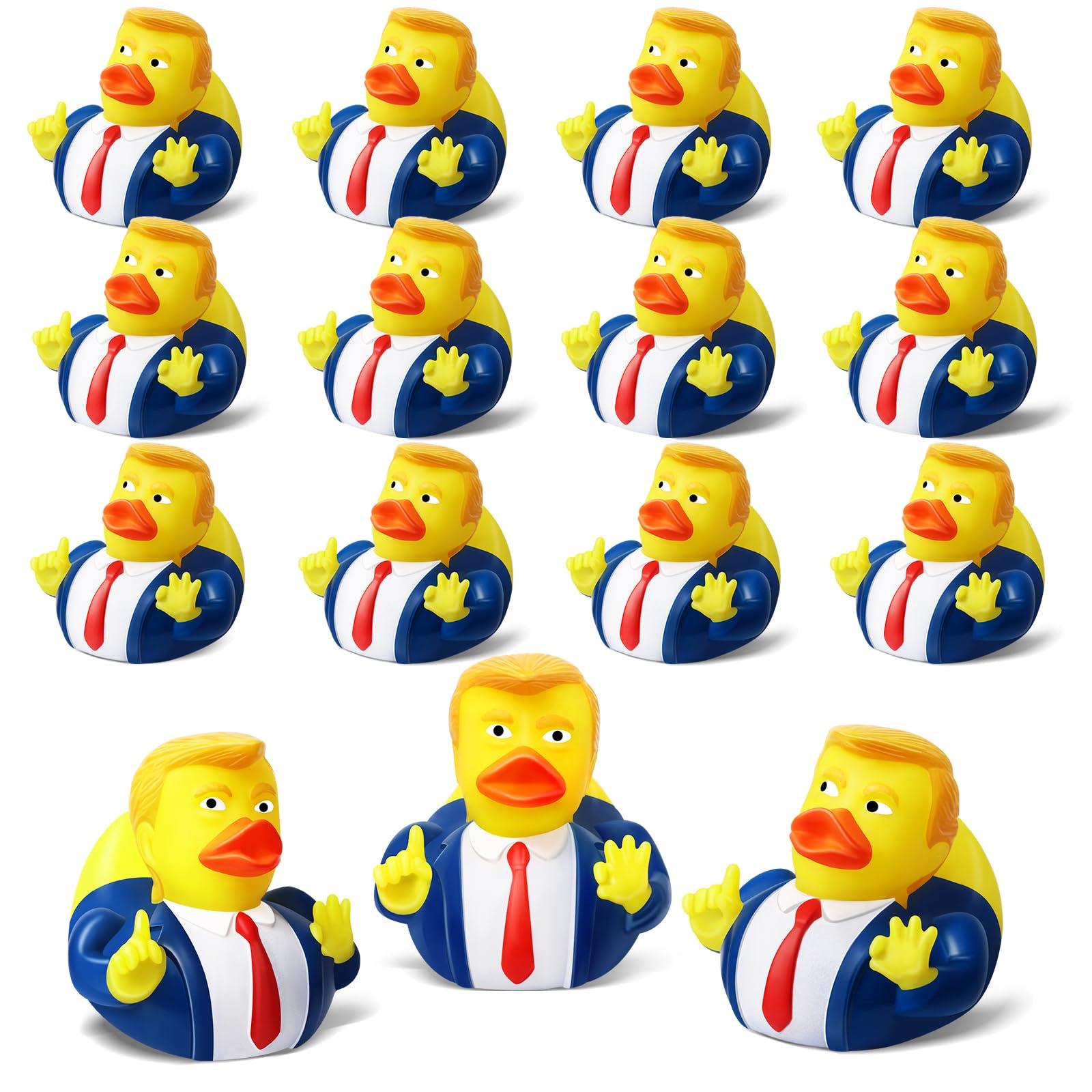 EYKOOW 24 Pcs Donald Trump Rubber Ducks with Card, Update Trump Ducks for Jeeps for President, Jeep Duck Baby Bath Toy with Trump Theme, Trump Valentines Day Gifts for Kids Adults Car Dashboard Decorations