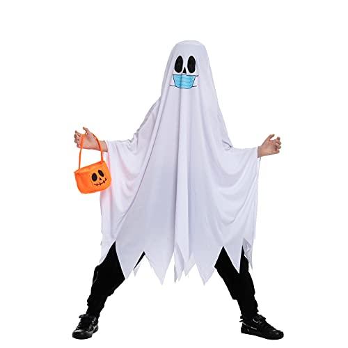 Spooktacular Creations Spooktacular Creations Halloween Child Friendly Ghost Costume with Pumpkin Bucket, Halloween Spooky Cloak Cape horror masks for Unisex Kids (Small (5-7yr))