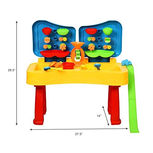 Costzon Costzon Kids Sand and Water Table, 2 in 1 Beach Play Activity Table with Cover, 27.5” x 14” x 28.5” Splash Water Table for Toddlers w/ 31 Pcs Accessories, Outdoor Indoor Beach Toy Set for Age 3+