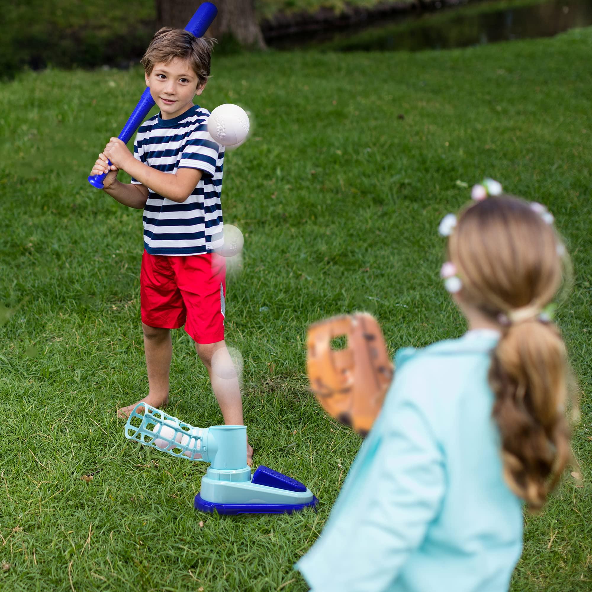 ArtCreativity ArtCreativity Baseball Pitching Machine for Kids, Pop A Pitch Baseball Batting Kids Pitching Machine Toy with Collapsible Bat + 3 Baseballs, Baseball Pitching Trainer for Batting Practice, Outdoor Fun