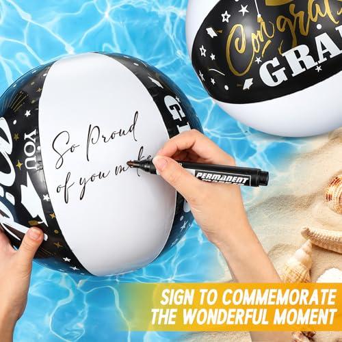 Hungdao Hungdao 20 Pcs Graduation Beach Balls Class of 2025 Congrats Grad Sign Inflatable Graduation Party Favors Supplies Decoration for Seniors Teens Summer Pool Beach Outdoor(Black)