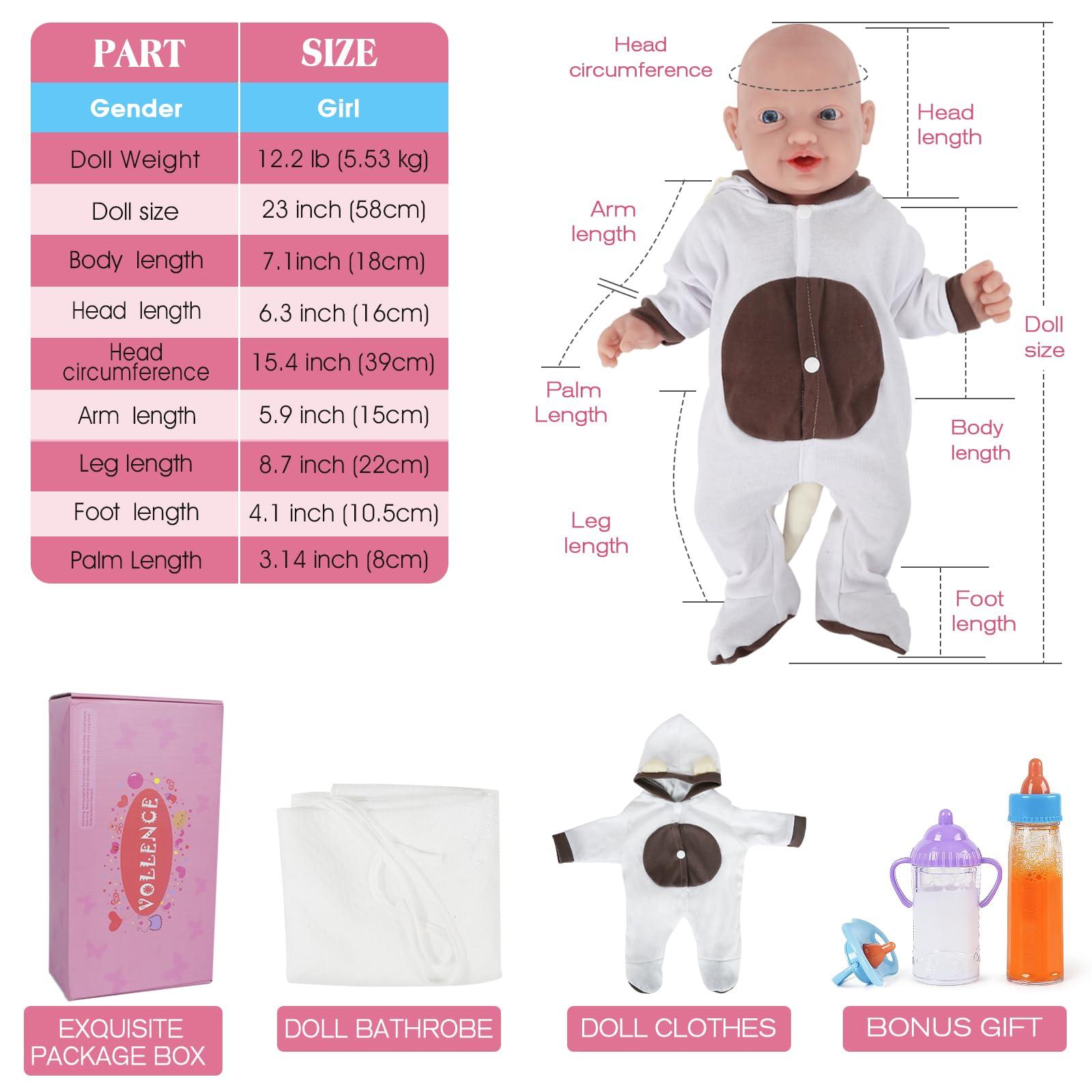 Vollence Vollence 23 inch Silicone Reborn Baby Dolls Anatomically Correct Lifelike Silicone Newborn Baby Doll for Children Birthday Gift - Girl