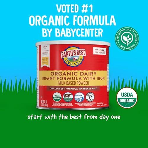 Earth's Best Earth's Best Organic Baby Formula for Babies 0-12 Months, Powdered Dairy Infant Formula with Iron, Omega-3 DHA, and Omega-6 ARA, 21 oz Formula Container