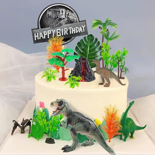 DRWATE 19 PCS Dinosaur Cake Toppers With Dinosaur Eggs Leaves Trees Cake Decorations For Birthday Party Dinosaur Themed Party Wild Animals Party Kids Party Cake Decorationstype1