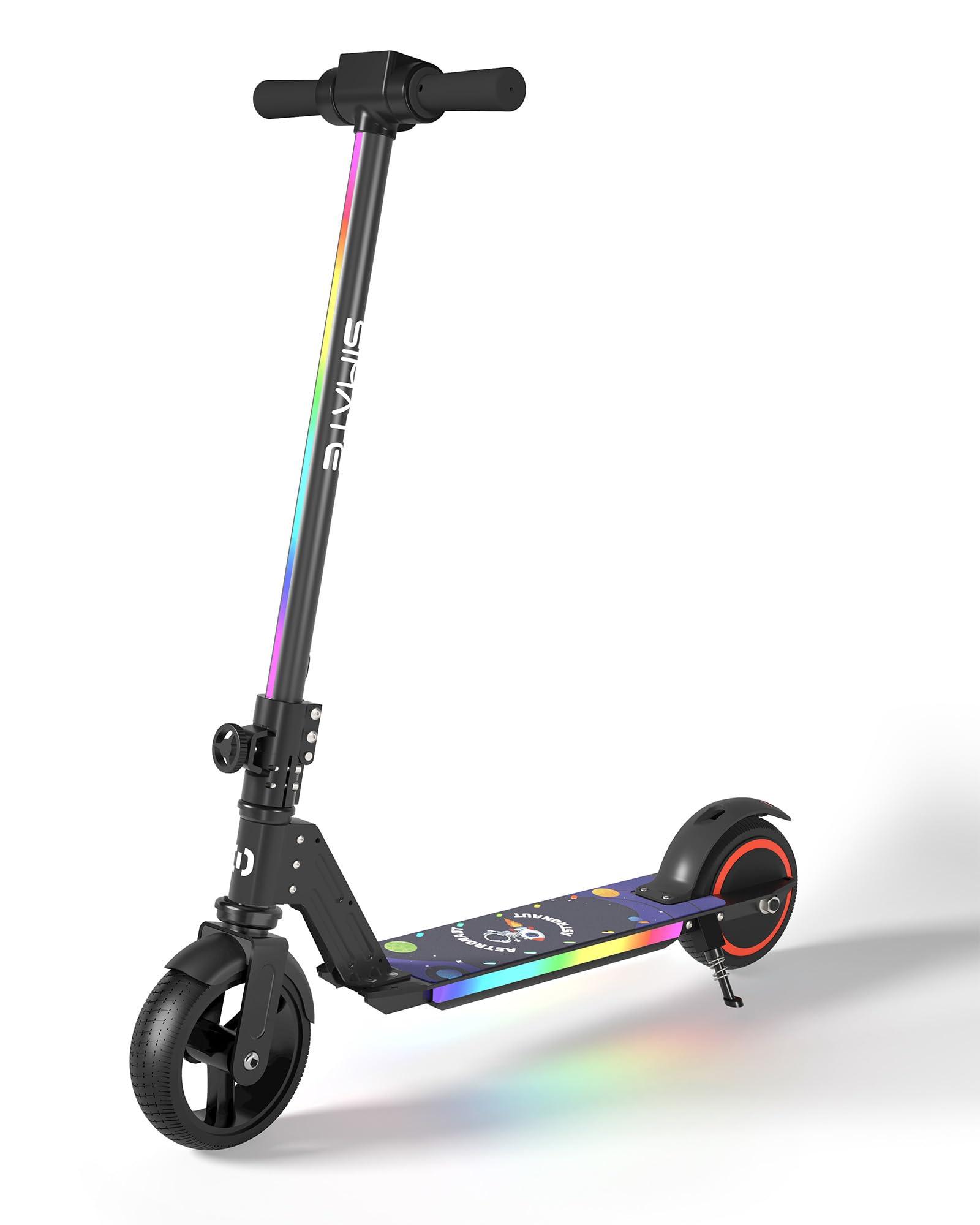 SIMATE SIMATE Electric Scooter for Kids, Motorized E-Scooters with Colorful Front Light and Pedal Lights, LED Display & Foldable, Dual Braking System, Top 8.7mph & 5 Miles, Gifts for Kids, Girls, Boys, Teens
