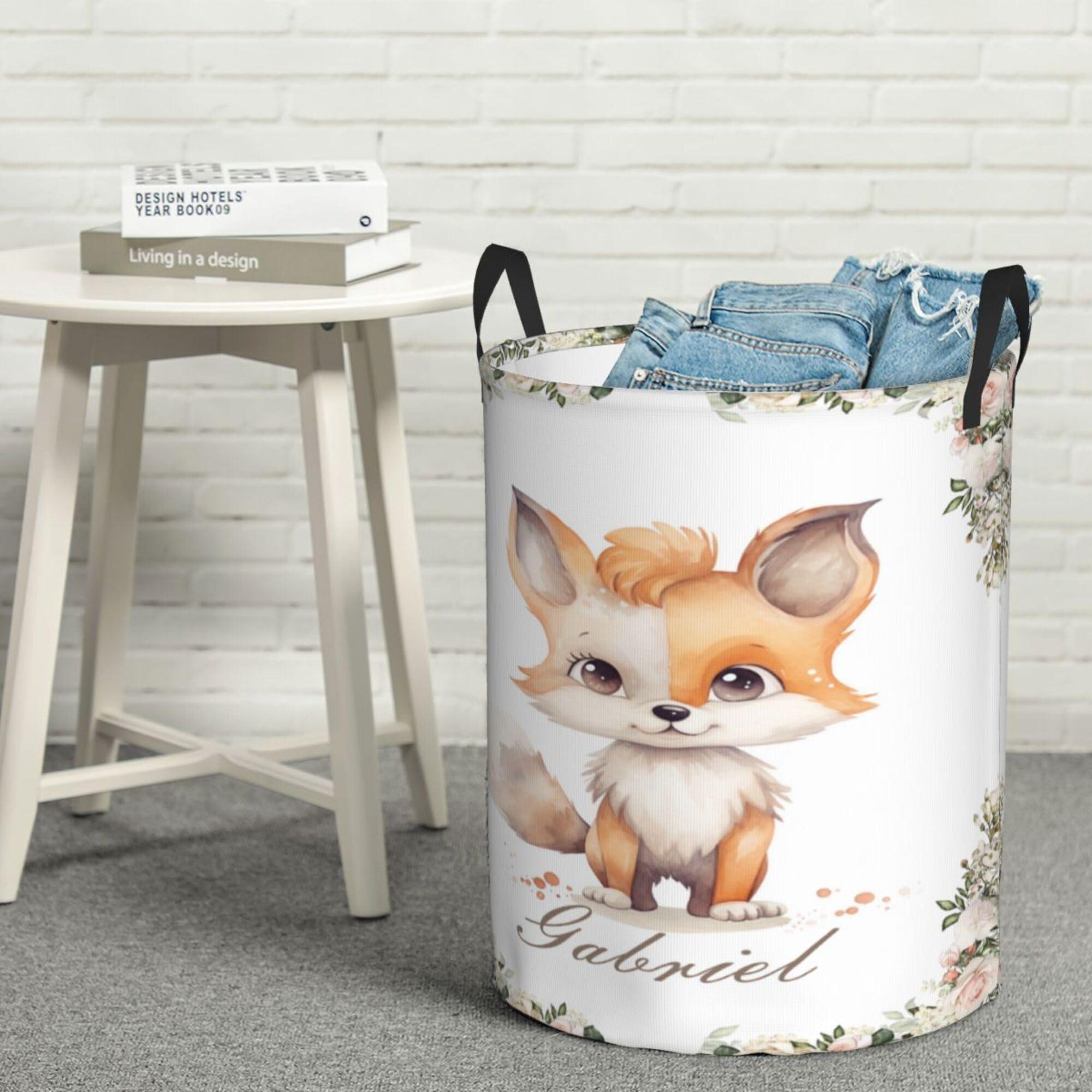 Novusopt Custom Fox Baby Laundry Hamper Personalized Nursery Laundry Hamper Basket for Boys Girls Name Nursery Storage Hamper for Laundry Clothes, Nursery Hampers Baby Gift Baskets