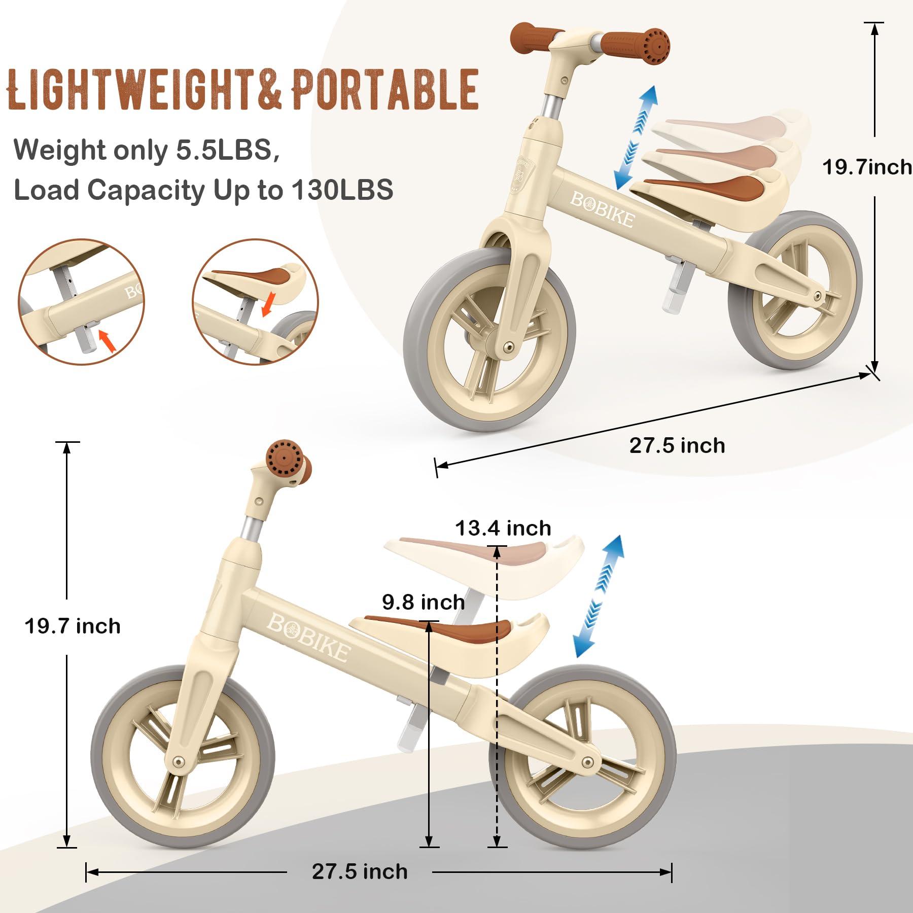 Bobike Bobike Toddler Balance Bike Toys for 1 to 6 Year Old Girls Boys Adjustable Seat and Handlebar No-Pedal Training Bike Best Gifts for Kids (Beige)