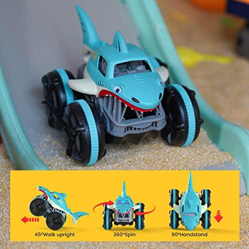 ifollower Amphibious Remote Control Car, Shark RC Cars All Terrain RC Truck, 360 Rotation LED Radio Controlled Crawler, 2.4GHz Monster Shark Trucks Christmas Birthday Gift for Boys Girls Age 3 4 5 6 7 8 9 10