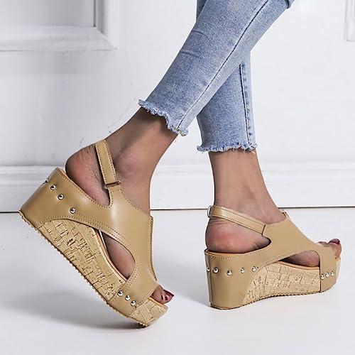 ZBYY ZBYY Womens Wedge Platform Sandals Peep Toe Buckle Ankle Strap Summer Wedding Casual Comfort Breathable Wedges Sandals