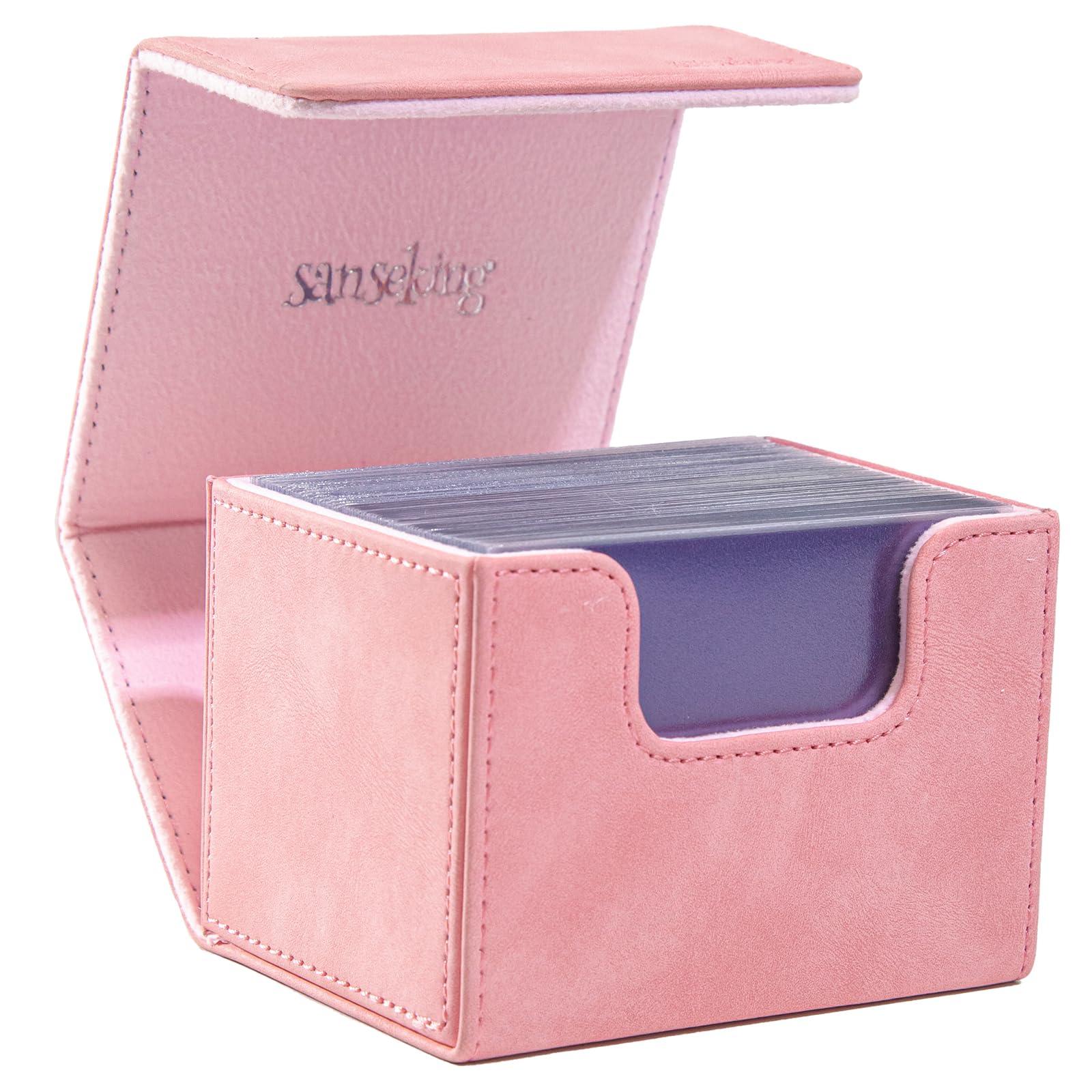 Sanseking Sanseking Magic Card Deck Box for MTG Single Deck Card Box fits 100+ TCG Sleeved Cards Soft Leather Card Box Top Loading Card Boxes Magic Gift for MTG TCG CCG (Horizontal,Pink)