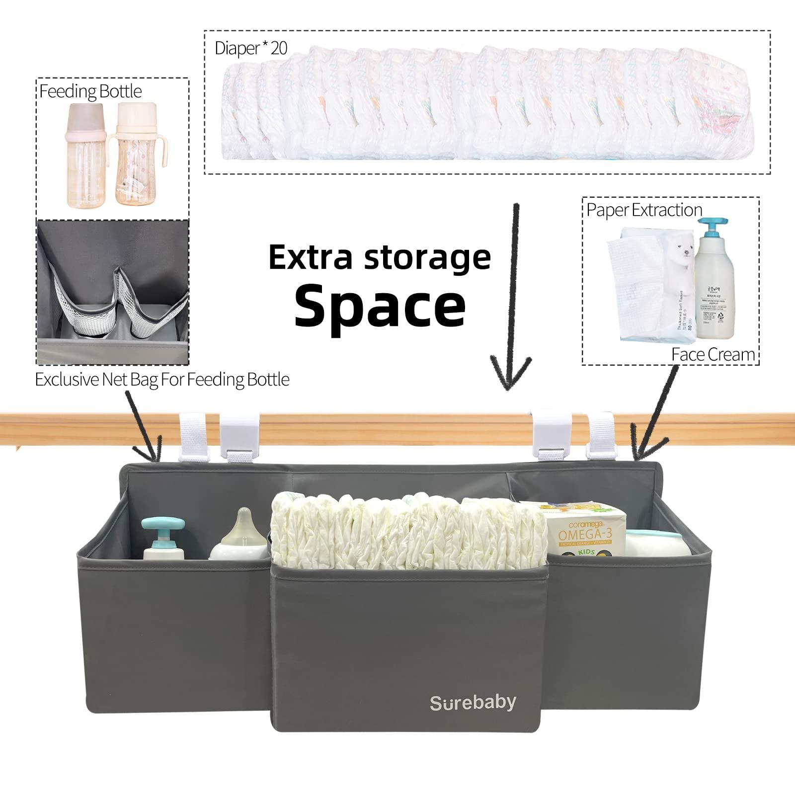 surebaby surebaby Hanging Baby Diaper Caddy, 3-in-1 Diaper Caddy Organizer Holder For Baby Crib, Nursery Organization Diaper Stacker Storage For Crib, Changing Table, Car, Wall-Grey