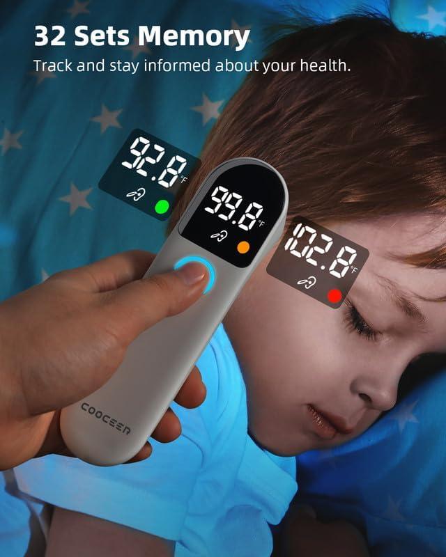 COOCEER COOCEER Digital Thermometer for Adults and Kids: Accurate Ear and Forehead Temperature Readings - Fever Alarm - Touchless Ideal for Babies Toddlers Infants Sensiors - Large LED Display - Home Use