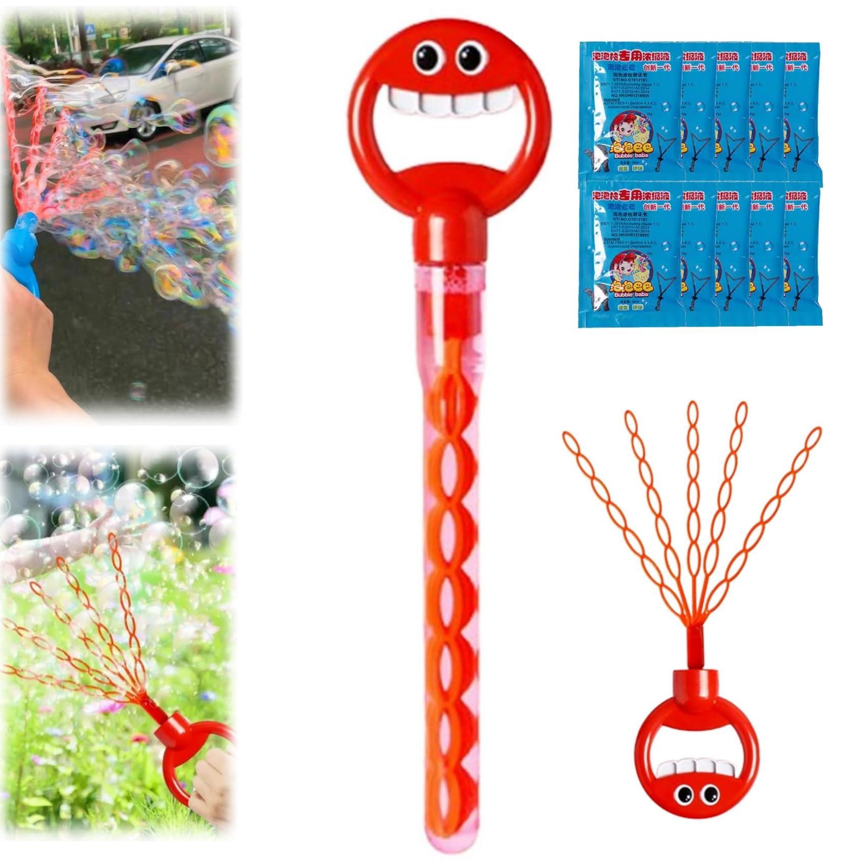 RUMILK 32 Hole Face Bubble Stick with Bubbles Refill,Five Claw 32 Hole Bubble Toy,5-Claw Bubble Wands, 32 Hole Handheld Bubble Stick Garden Toy,Bubble Machine for Summer Toy (Red-1)
