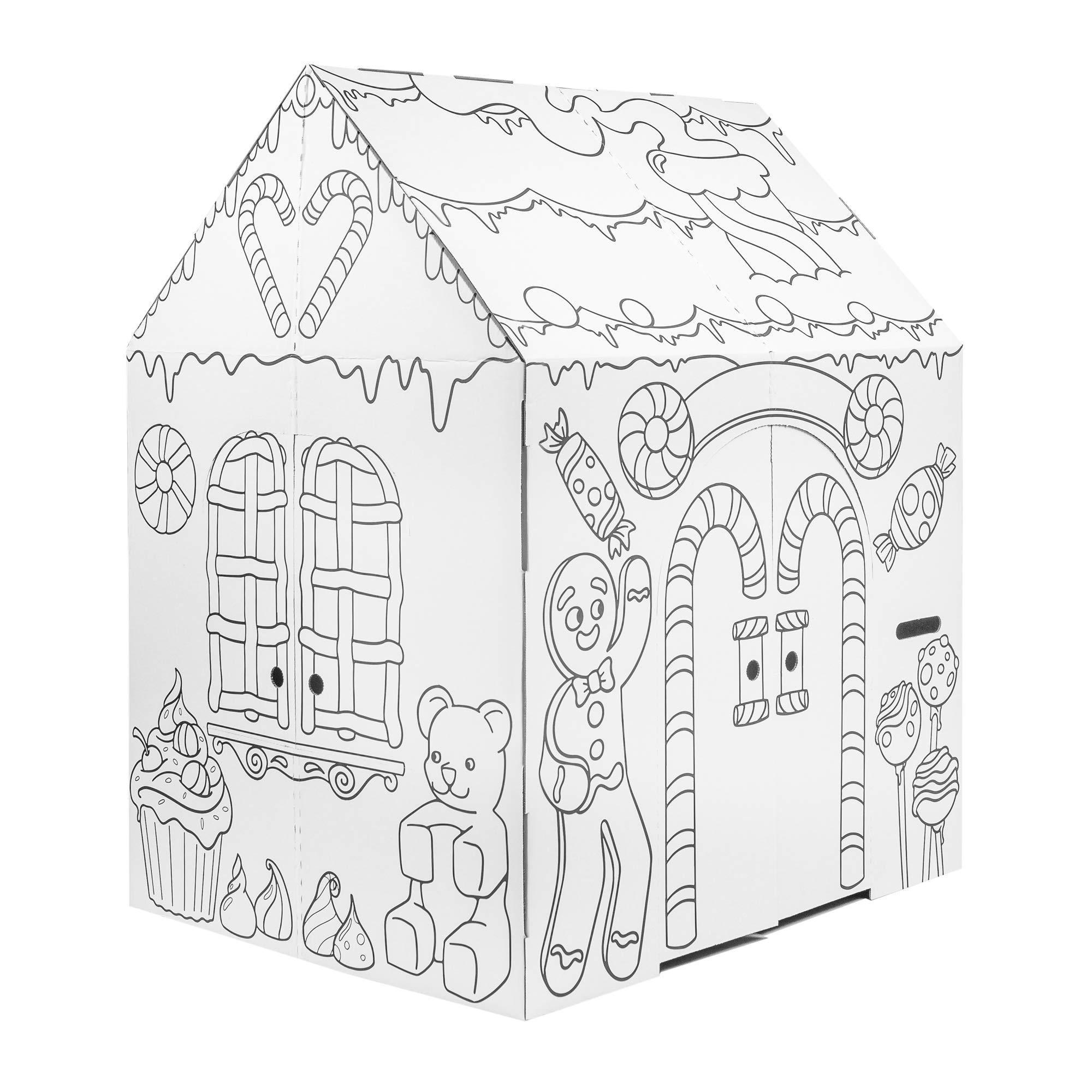 Easy Playhouse Easy Playhouse Gingerbread House - Kids Art & Craft for Indoor Fun, Color Favorite Holiday Sweets & Winter Friends Decorate & Personalize a Cardboard Fort, 32\" X 26. 5\" X 40. 5\"