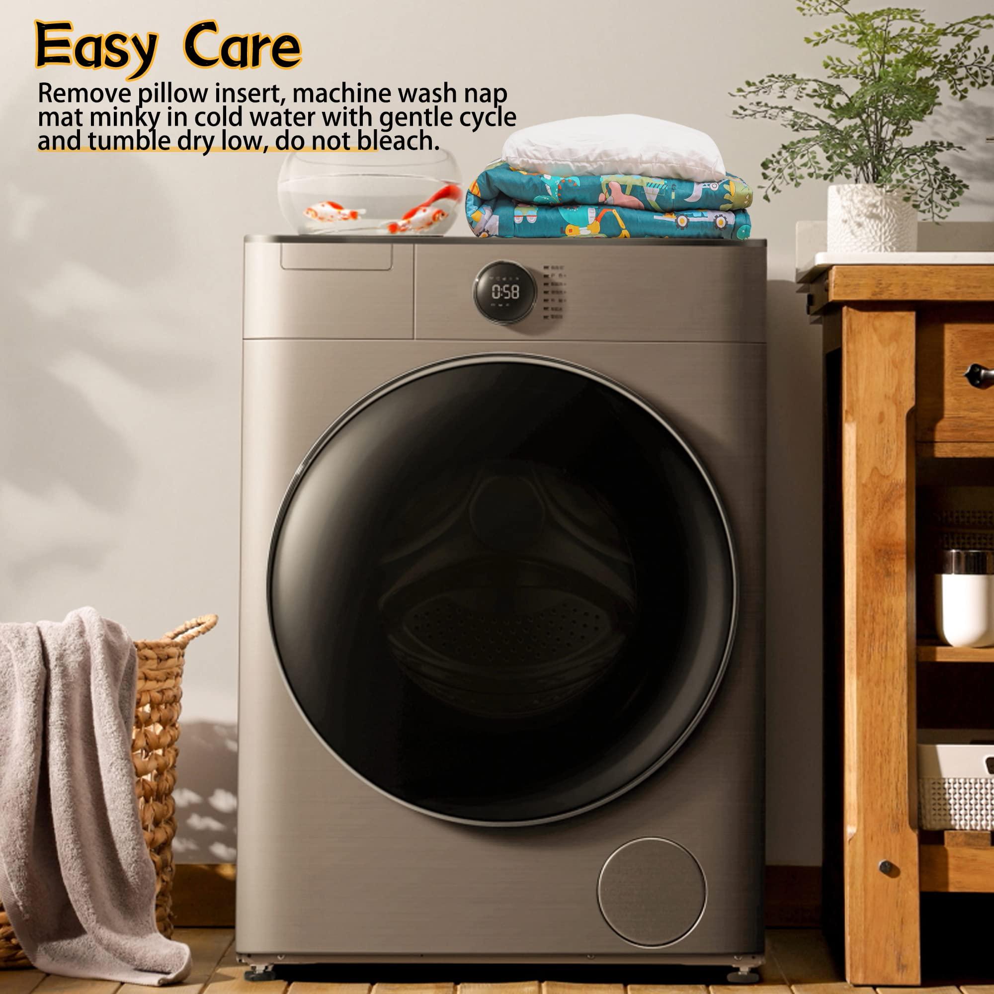 Rossison ROSSISON Nap Mat with Pillow and Blanket 100% Cotton with Microfiber Fill, Padded Sleeping Mat, for Daycare Preschool Toddler Prek Boys Girls Kids (Dinosaur Driver, Extra Long-56\"x20\")