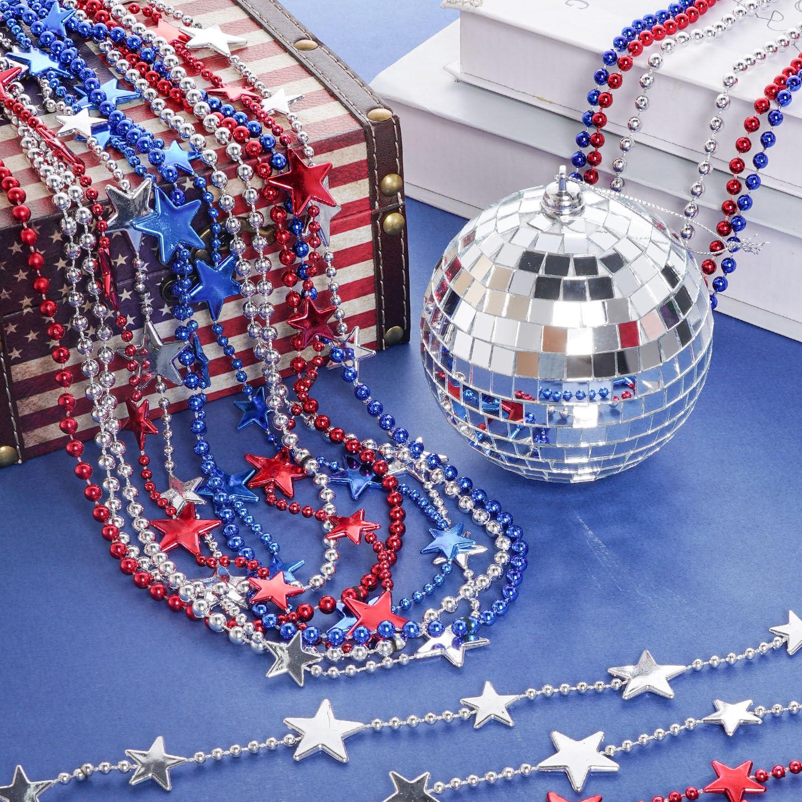 SUMERSHA SUMERSHA 30pcs 4th of July Beads Necklaces Red White Blue Beaded Necklace Star Necklace for Independent Memorial Day Parade Accessory Patriotic Crafts Party Supplies