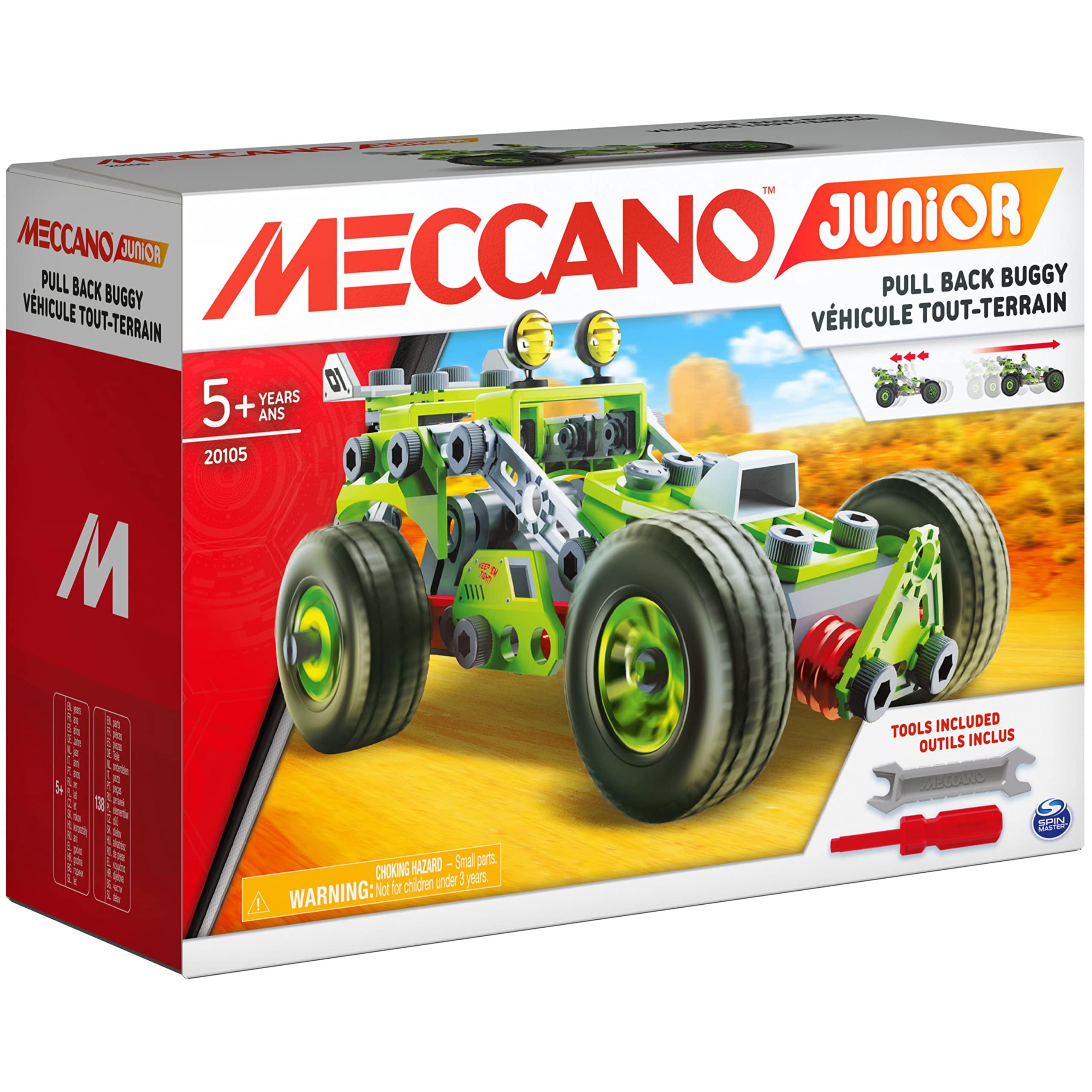 Meccano Meccano Junior, 3-in-1 Deluxe Pull-Back Buggy STEAM Model Building Kit, for Kids Aged 5 and Up