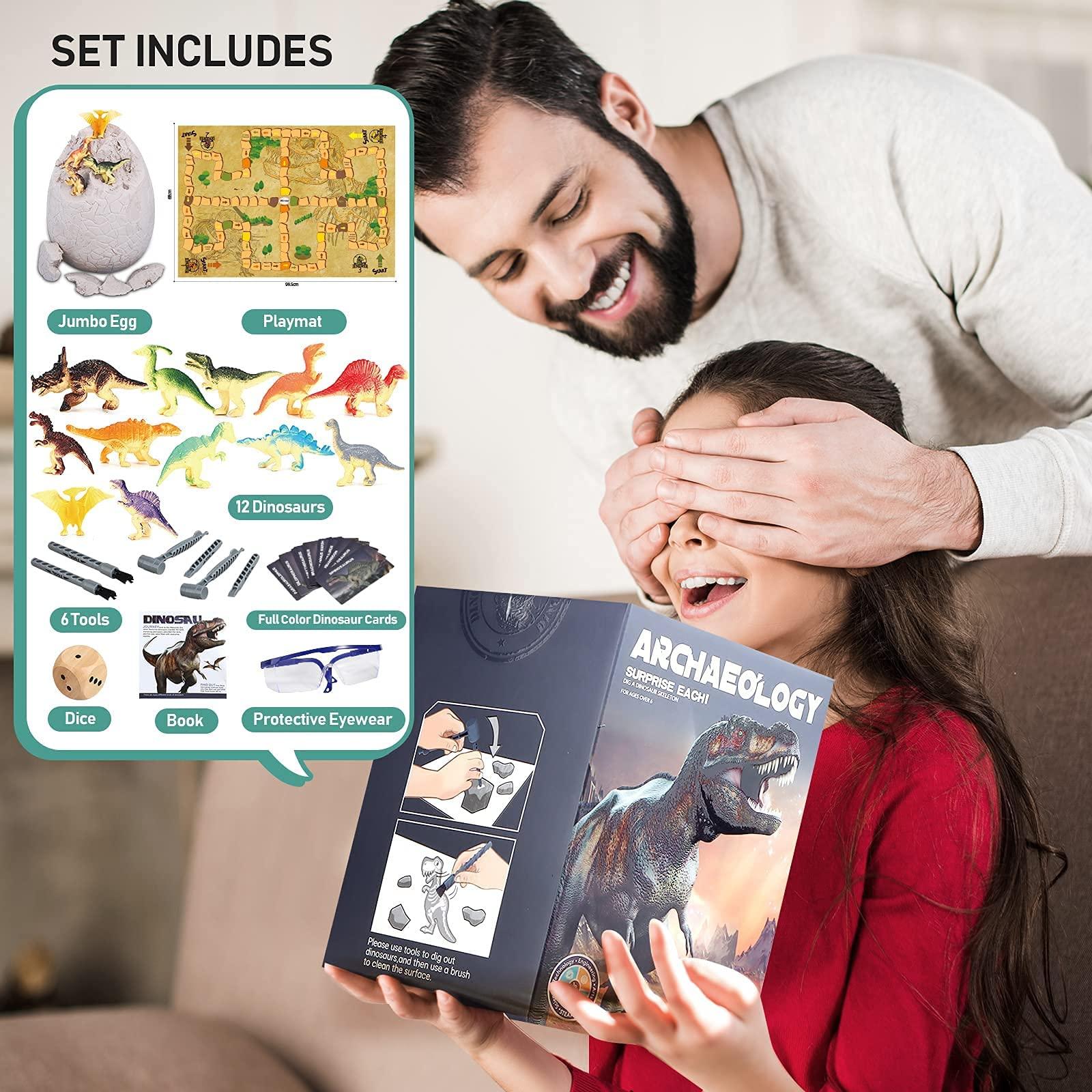 Woumserta Woumserta Jumbo Dino Egg Dig Kit, Dinosaur Toys for Kids 5-7 8-12 with 12 Dinosaurs, Dinosaur Toys for 5 6 7 8 Year Old Boy Birthday Gift, Dinosaur Eggs Excavation Gifts for 5 6 7 Year Old Boy Girl