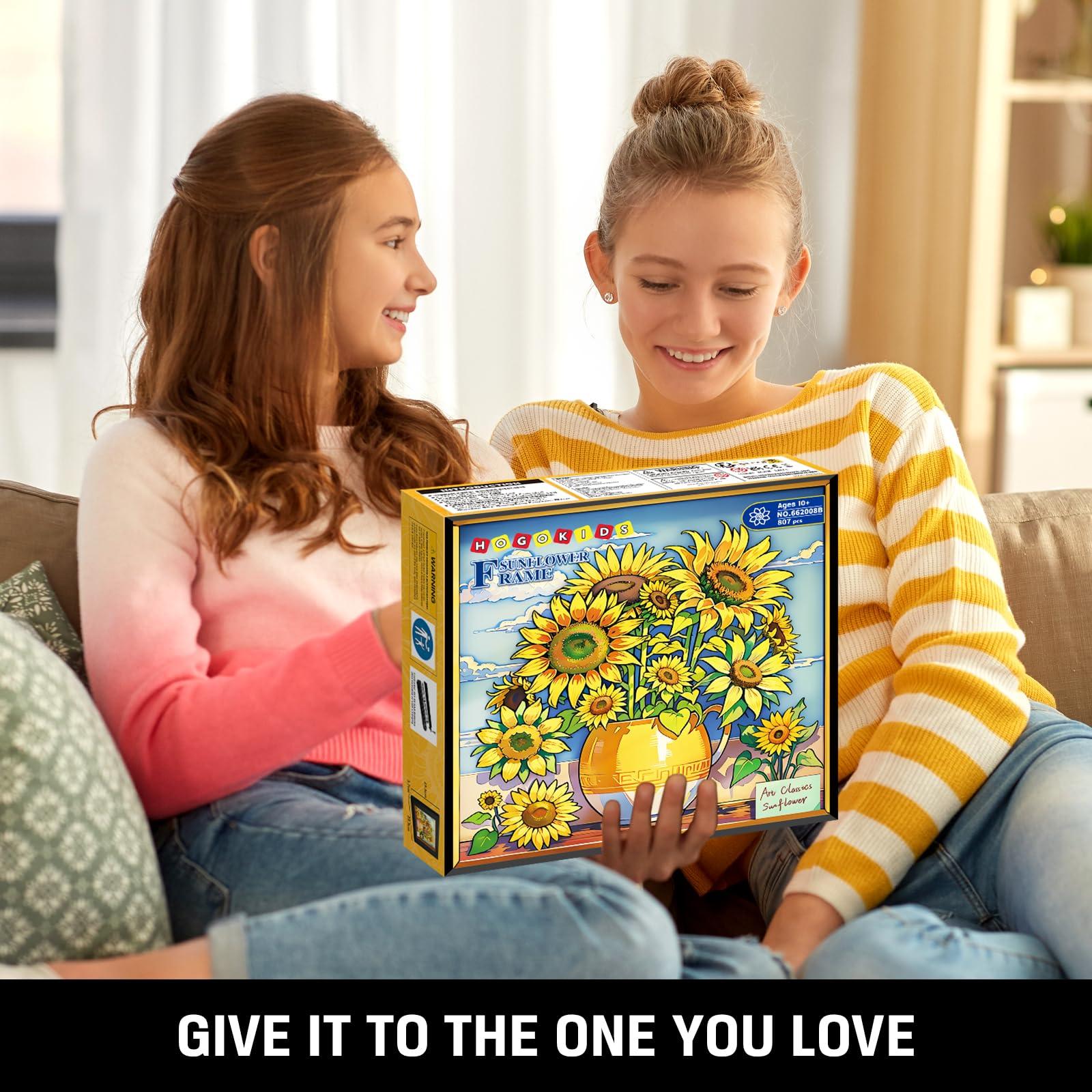 HOGOKIDS HOGOKIDS Flowers Sunflower Building Set with Lights - Vincent Van Gogh Painting Frame Artwork Mini Building Blocks Toy for Home Dcor Wall Art Architecture Sets for Adults Teens - 807PCS