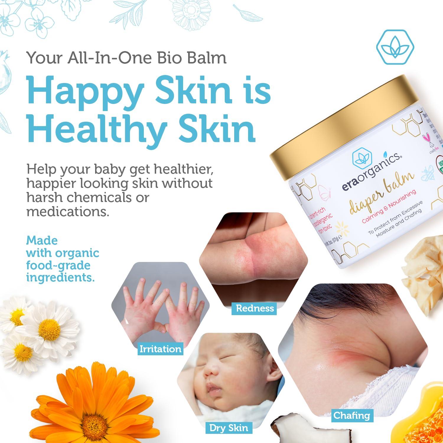 Era Organics Era Organics Baby Diaper Balm - USDA Organic Ointment Cream Extra Soothing and Nourishing for Dry, Sensitive Skin - All Natural to Help Excess Moisture, Rash or Chafing