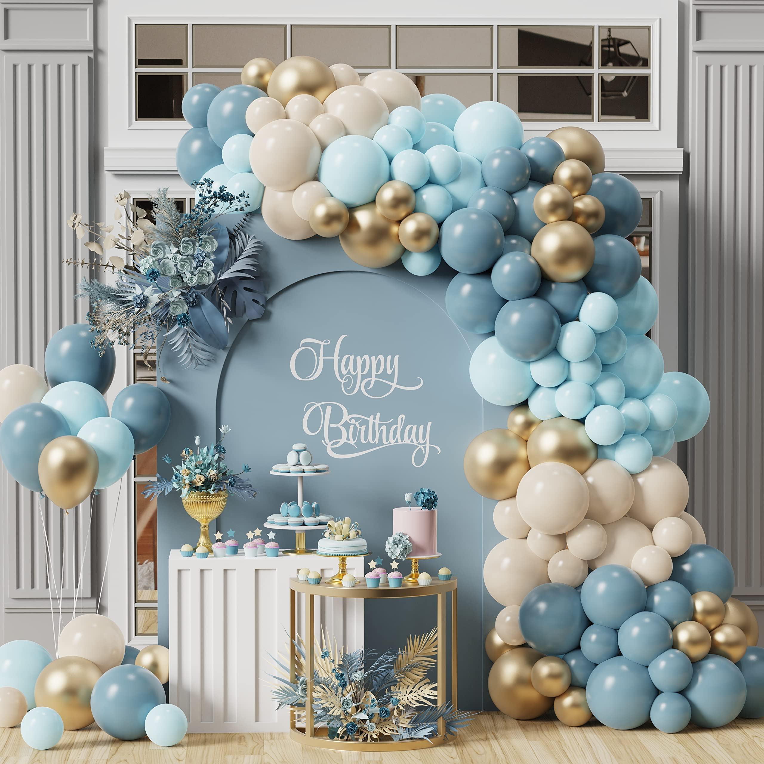 GIHOO Dusty Blue Balloon Garland Arch Kit 165pcs White Sand Pastel Macaron Blue Ocean Blue Chrome Gold Balloon Boho Baby Shower Wedding Boy Birthday Decoration