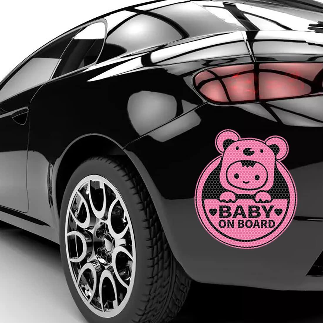 Dreothy Dreothy 2pcs Baby on Board Reflective Sticker for Cars Funny Baby Safety Warning Sign Car Stickers and Decals Waterproof Vinyl Stickers for Auto Bumper Window Decals 5.9x6.88 inch(Pink)