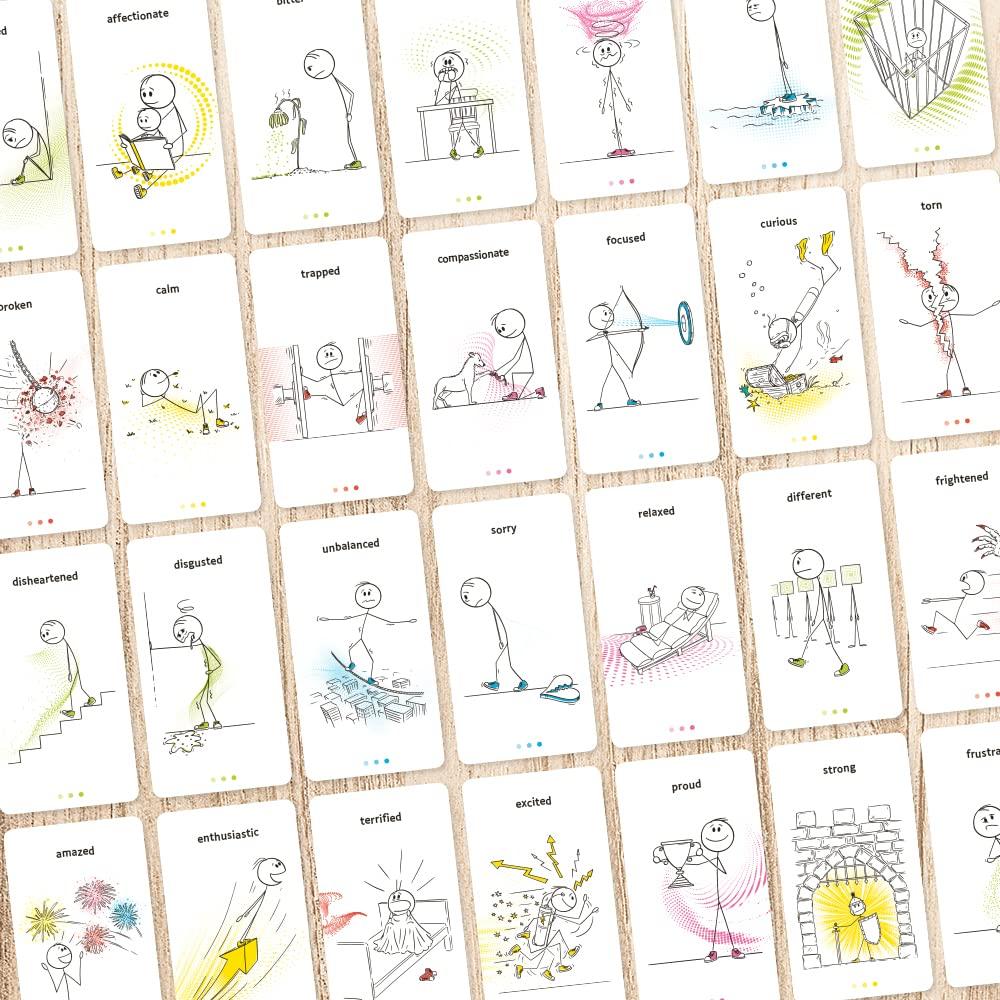 Comitys The Feelings Game | 64 flashcards for emotional literacy | Non-Violent Communication Teaching Tool | 177 Feelings States to Discover