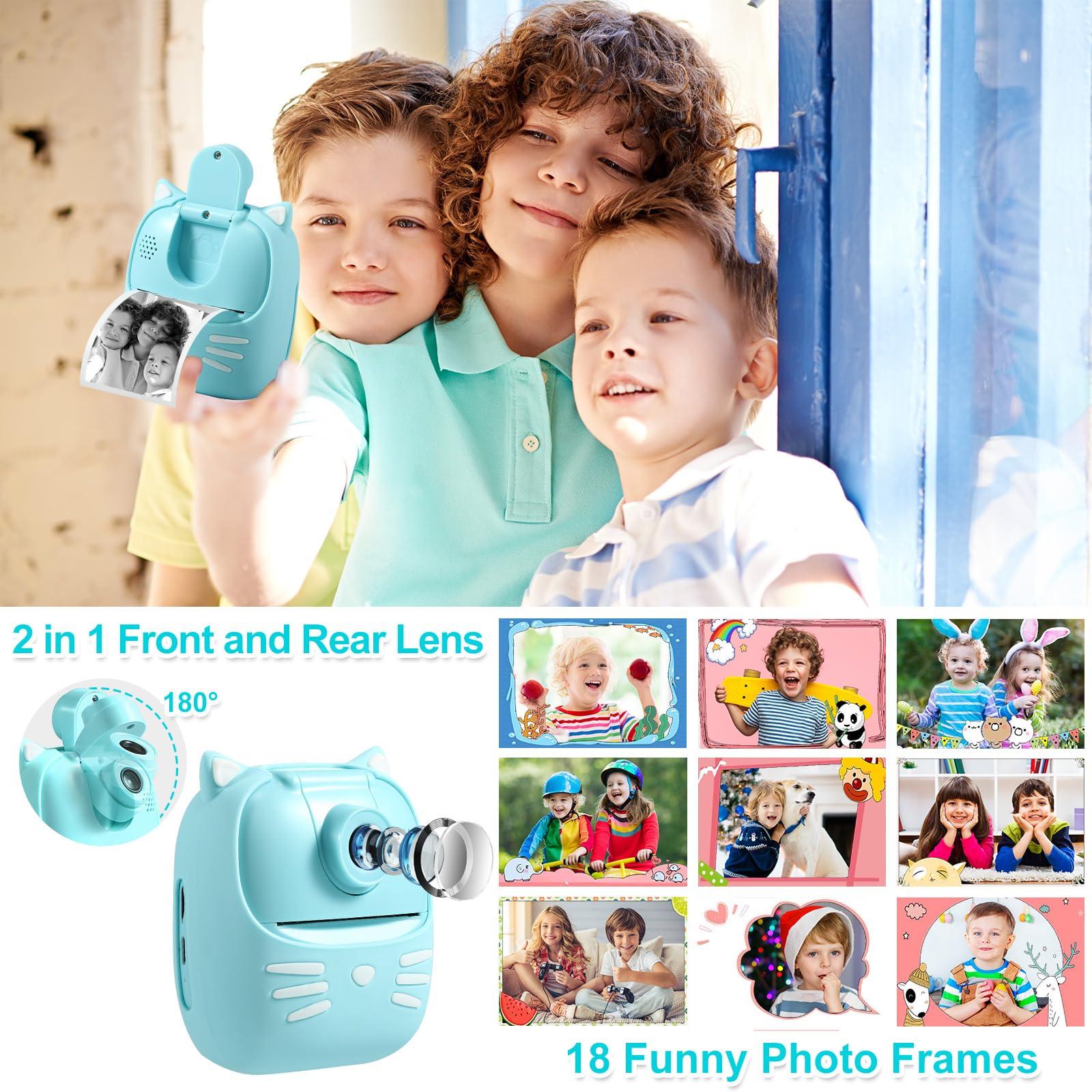 MINIBEAR MINIBEAR Instant Print Camera for Kids Camera for Girls 50MP Kids Digital Camera, Toddler Camera Travel Essential Toys Christmas Birthday Gifts for 3 4 5 6 7 8 9 Year Old Girls and Boys, Blue