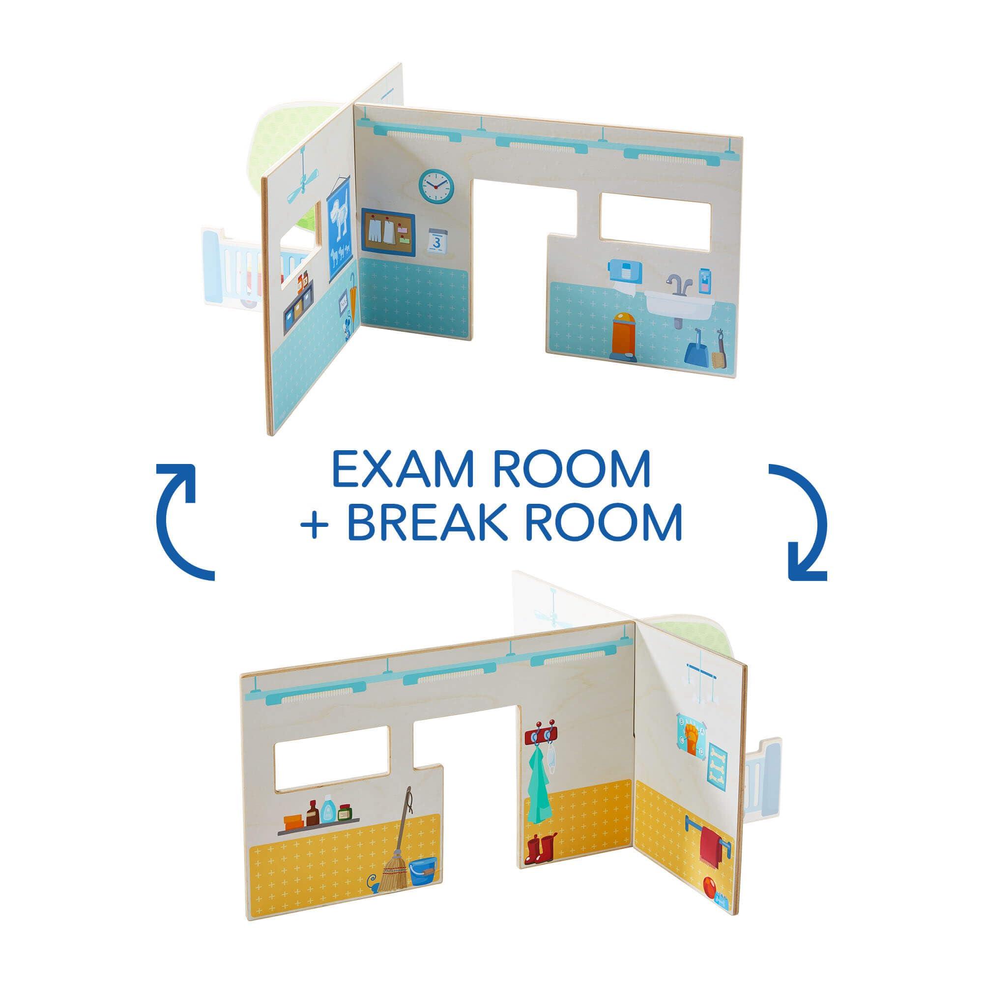 HABA HABA Little Friends Veterinary Clinic Play Set - 4 Detailed Rooms with 1 Vet Figure, Kitten, Kennels and Accessories