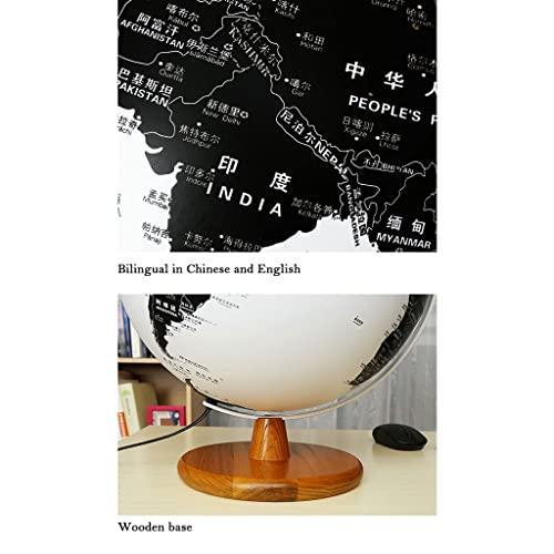 ZAJ ZAJ 10\'\' Black & White World Globe W/Metal Arc & Wooden Base 25cm Illuminated Globe of The World Build in LED Night Light for Office