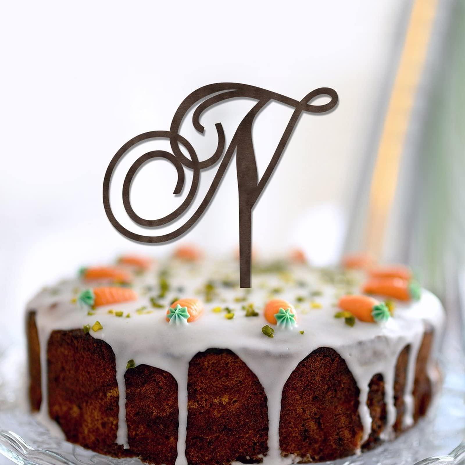 lutieger Monogram Cake Toppers Letter N Wood Brown Custom Any Initial For Wedding Birthday Party Decor Rustic Bridal Shower Gifts For Men Women Initial A B C D E F G H I J L M N K O P R S T U V W X Y Z