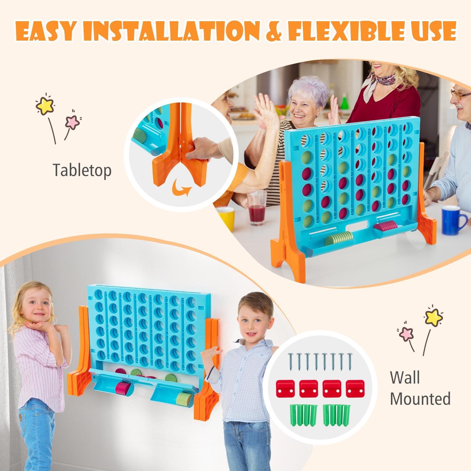 Costzon Costzon Giant 4 in a Row Connect Game, 2-in-1 Jumbo 4-to-Score Game Set with Carrying Bag, Fun Family Party Game, Indoor Outdoor Yard Game for Kids Adults, Freestanding/Wall Mount (Orange)