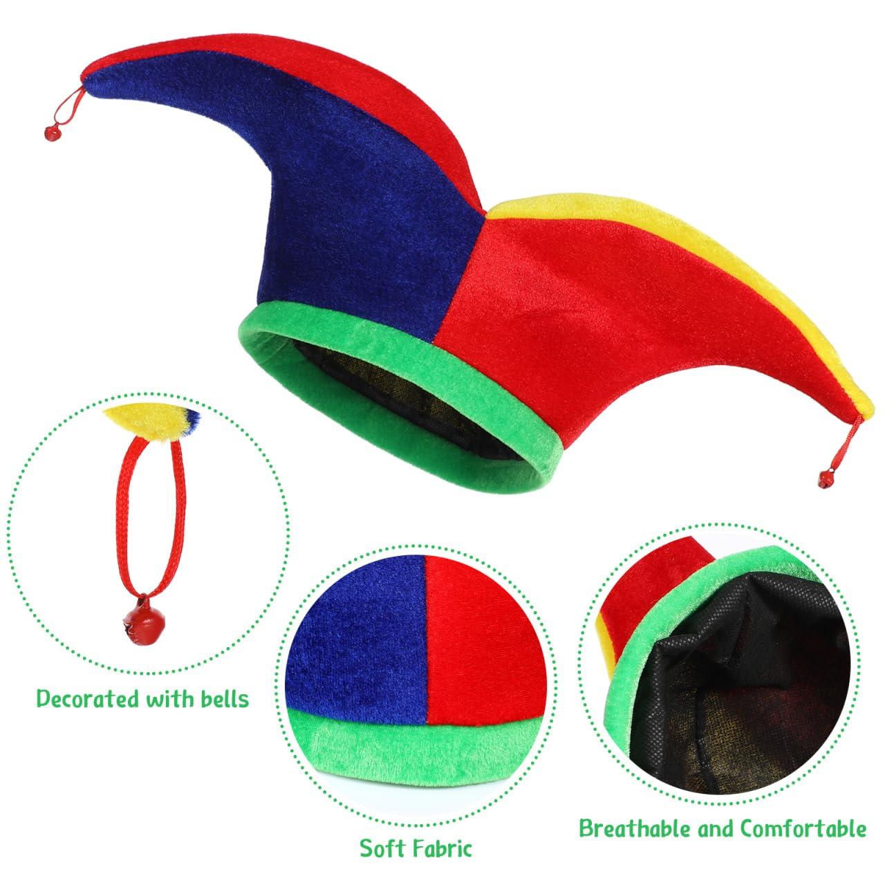Didiseaon 2Pcs Jester Hat Jester Clown Hat with Bells, Funny Headwear Jester Costume Accessory for Halloween Mardi Gras Carnival Mexico Festival Party Decor