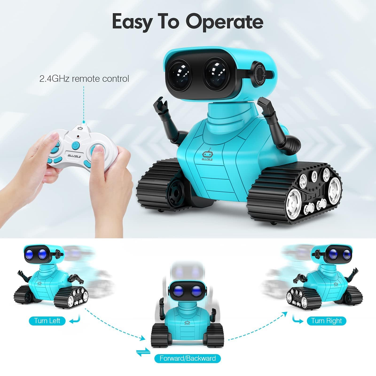 ALLCELE ALLCELE Robot Toys, Rechargeable RC Robots for Kids Boys, Remote Control Toy with Music and LED Eyes, Gift for Children Age 3 Years and Up - Blue