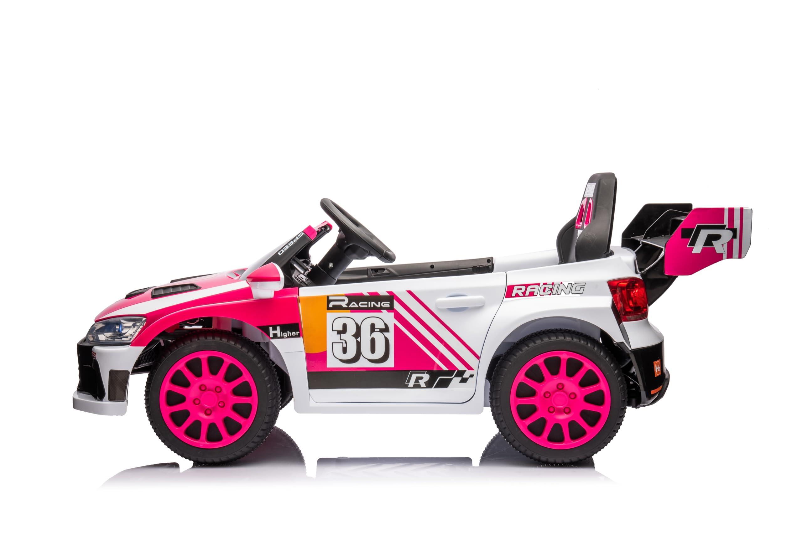 JoyRydz 12V Kids Car Ride on Toys w/Remote,2x20W Motors Children Ride-on Race Car to Drive,12V Kids Electric Vehicles for Ages 3-8 Boys Girls (Red & White)